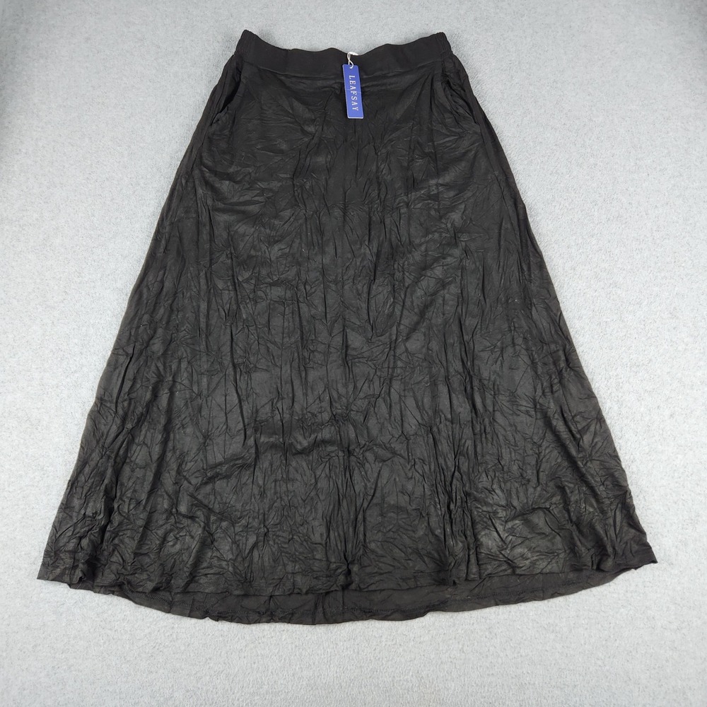 Leafsay Maxi Skirt Womens Medium Black Crinkle Texture Boho Summer Elastic Waist